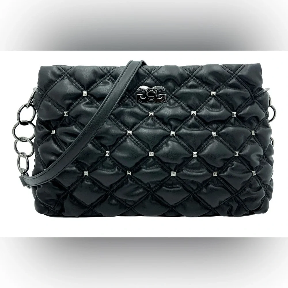 Gilda Paris Black Waffle‎ Quilted Studded Crossbody/Shoulder Bag w/Strap NWT!🖤